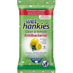 Wet Hankies - Antibacterial Wet Wipes with Lemon - Set of 4 x 15 pcs
