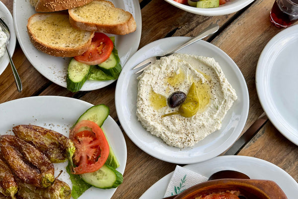 Mediterranean mezze, salad and bread