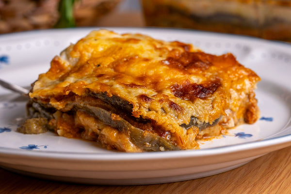 Homemade eggplant moussaka on a plate