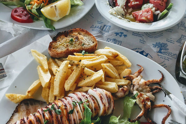 Grilled squid with Greek salad