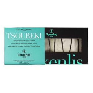 Terkenlis - Griekse Tsoureki met Κastanjecrème vulling en Witte Chocoladeglazuur - 450g