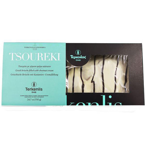 Terkenlis - Greek Tsoureki with Chestnut Cream Filling and White Chocolate coating - 700g