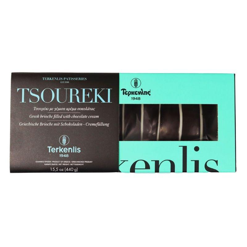 Terkenlis - Greek Tsoureki with Chocolate Paste Filling and Dark Chocolate coating - 450g